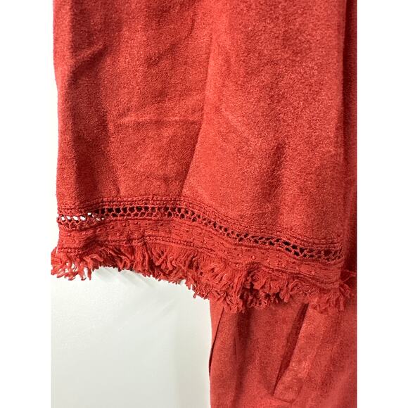 Davi & Dani Faux Suede Kimono Cardigan Boho Fringe Crochet Lace Rust NEW Size L - Picture 9 of 15